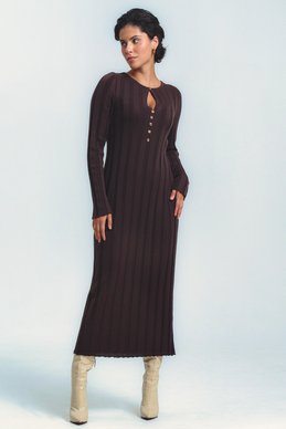 Brown knitted midi dress with buttons photo 3