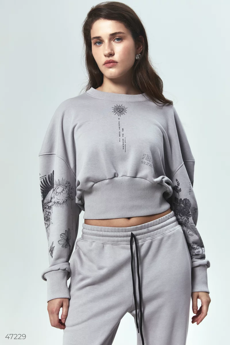 Dusha gray knitted crop sweatshirt photo 1