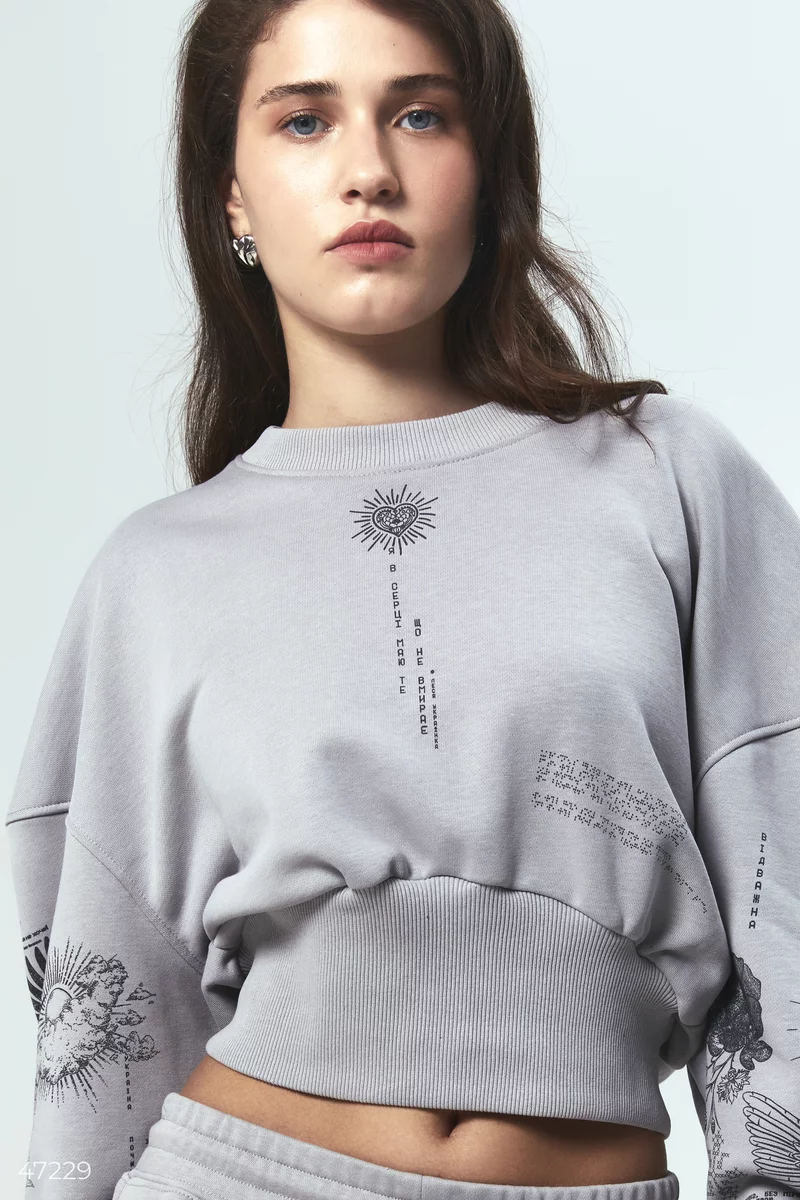 Dusha gray knitted crop sweatshirt photo 3