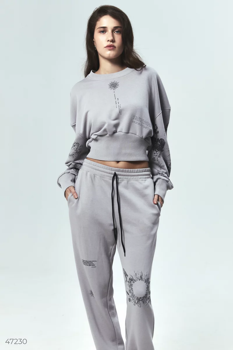 Gray joggers with Dusha print photo 2