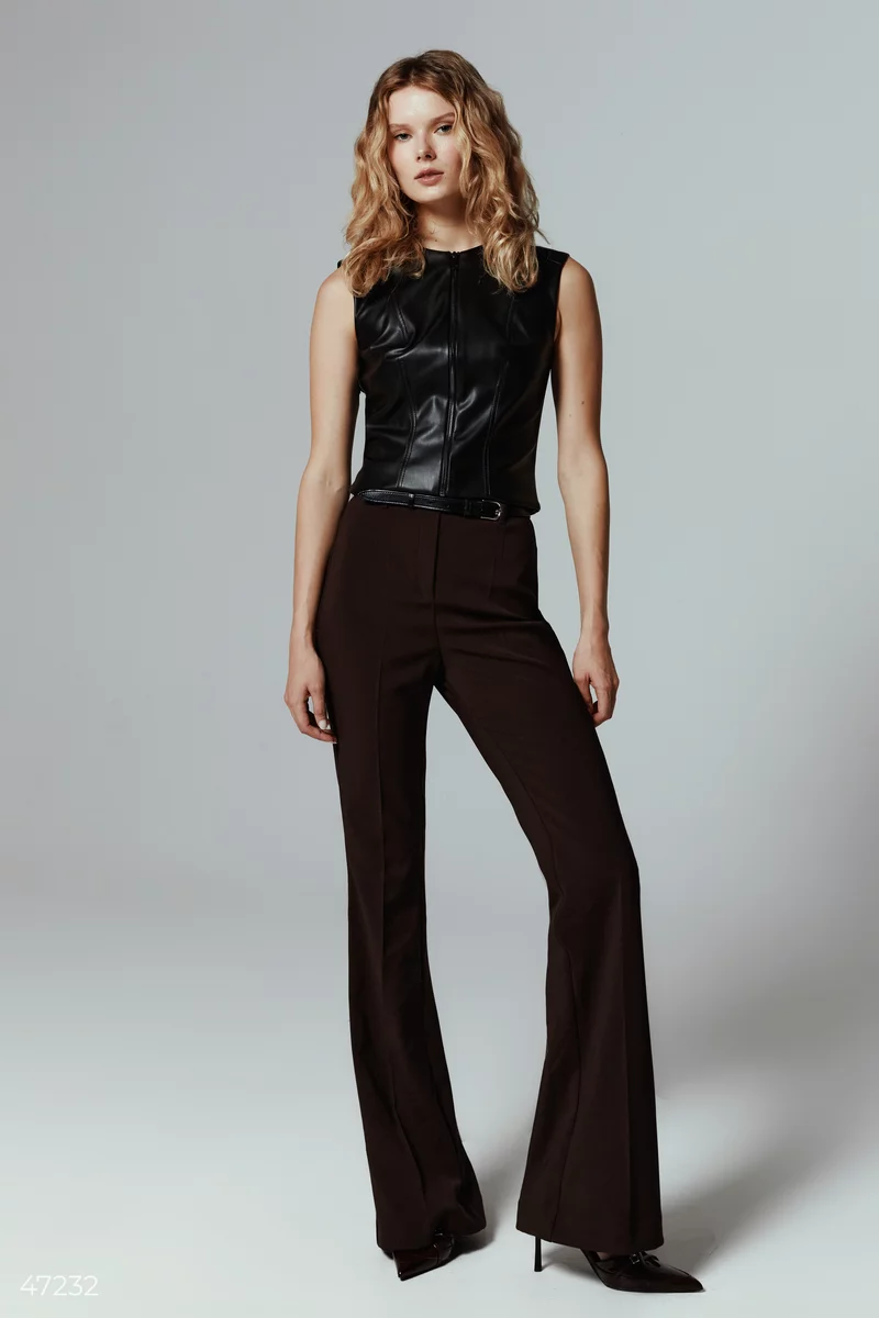 Brown flared pants with a high fit photo 3