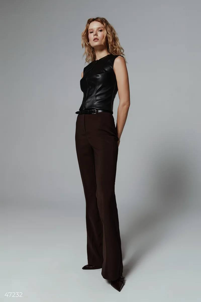 Brown flared pants with a high fit photo 4