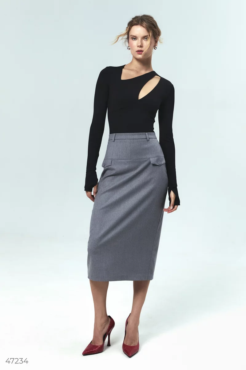 Gray midi skirt with slit photo 1