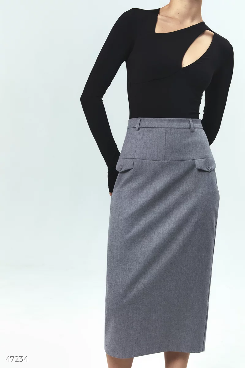 Gray midi skirt with slit photo 2