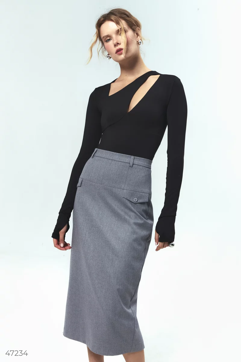 Gray midi skirt with slit photo 3