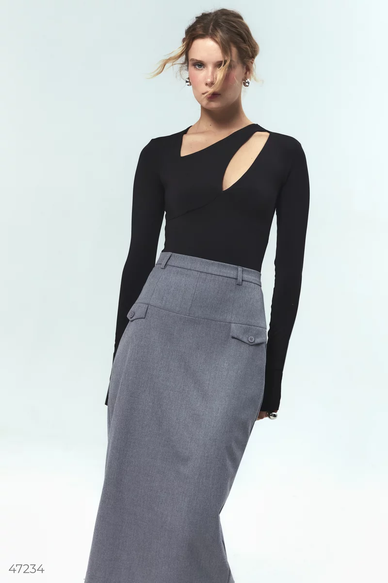 Gray midi skirt with slit photo 4