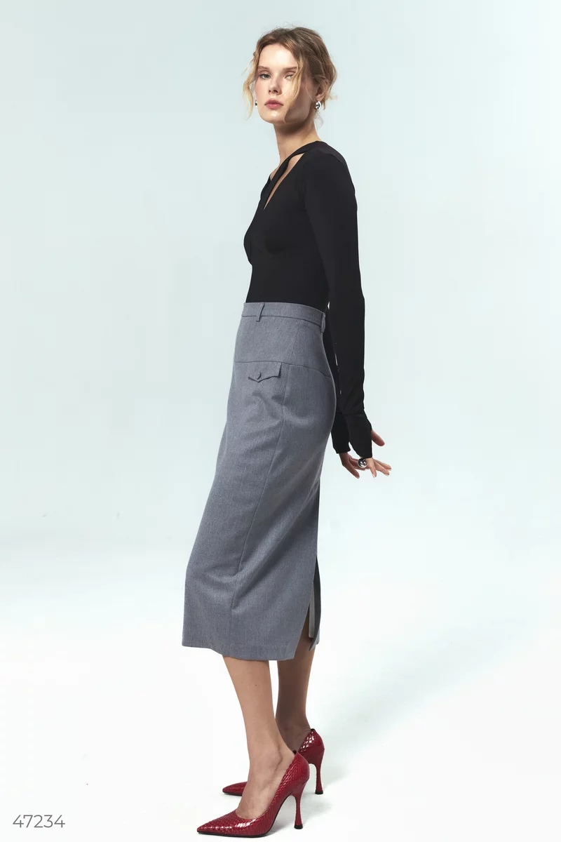 Gray midi skirt with slit photo 5