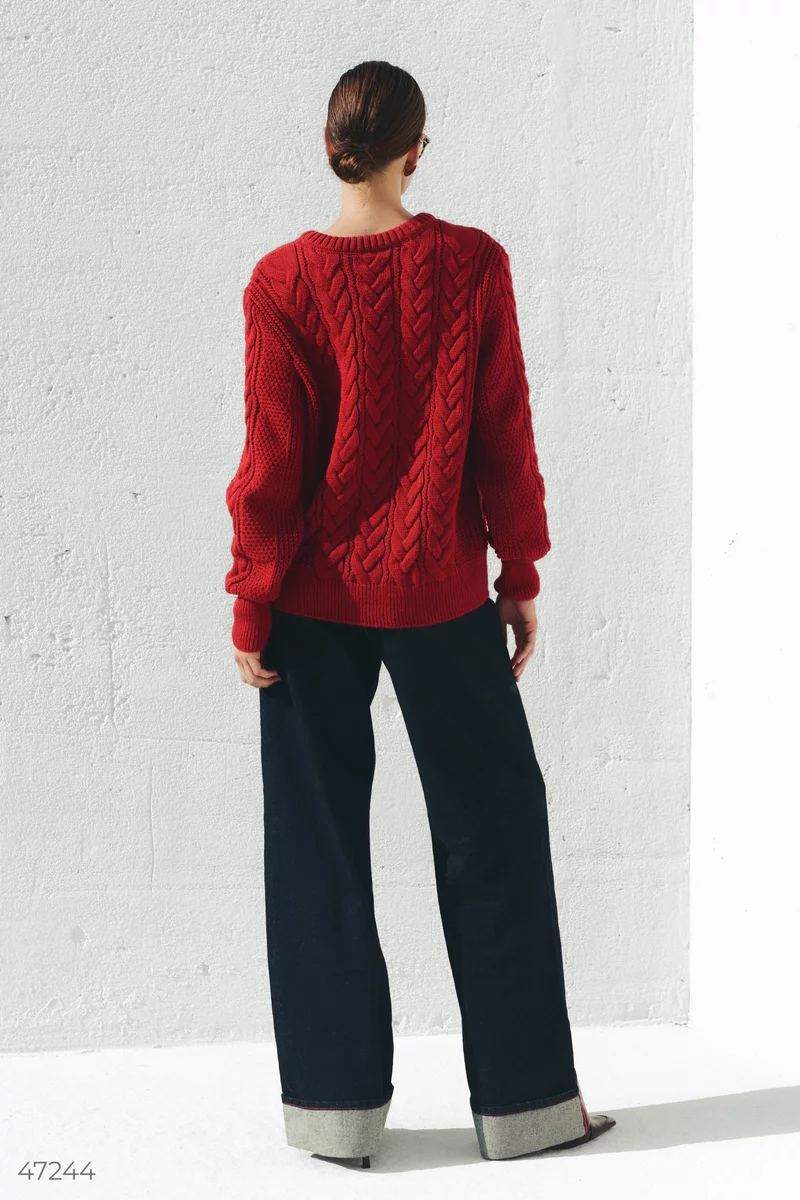 Red elongated jumper with braids photo 5