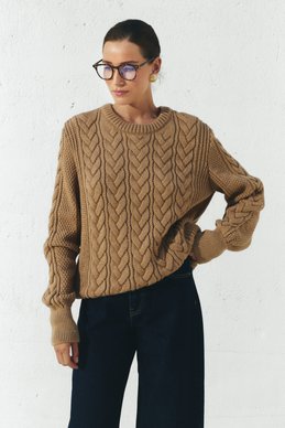 Beige elongated jumper with braids photo 3