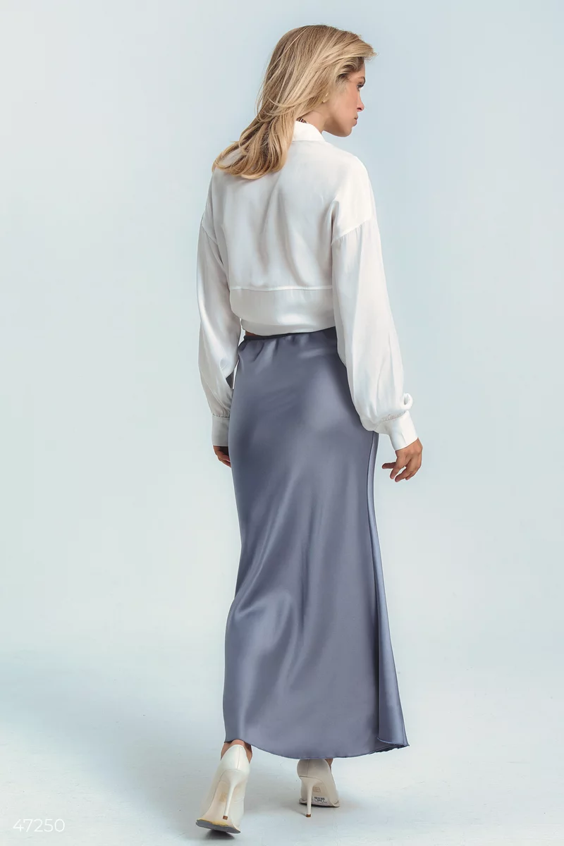 Long gray satin skirt photo 4