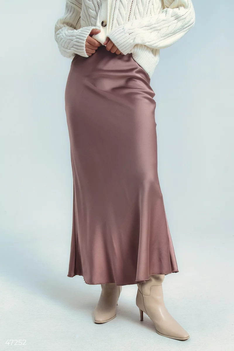 Long satin skirt in a shade of mocha photo 2