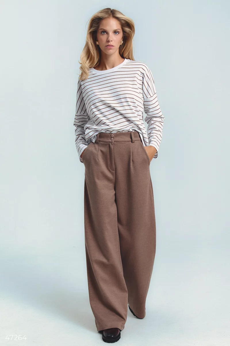 Brown knitted palazzo pants photo 1