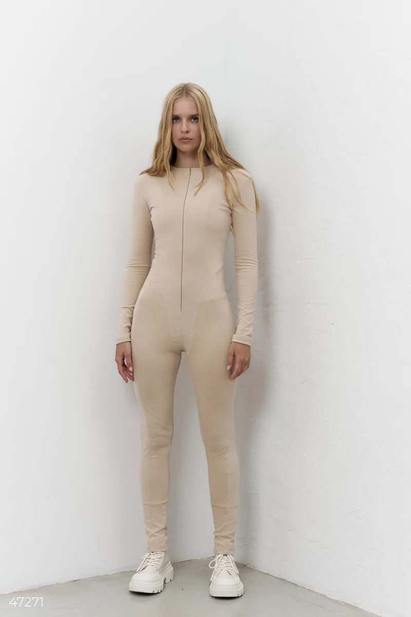 Beige jumpsuit with long sleeves photo 4