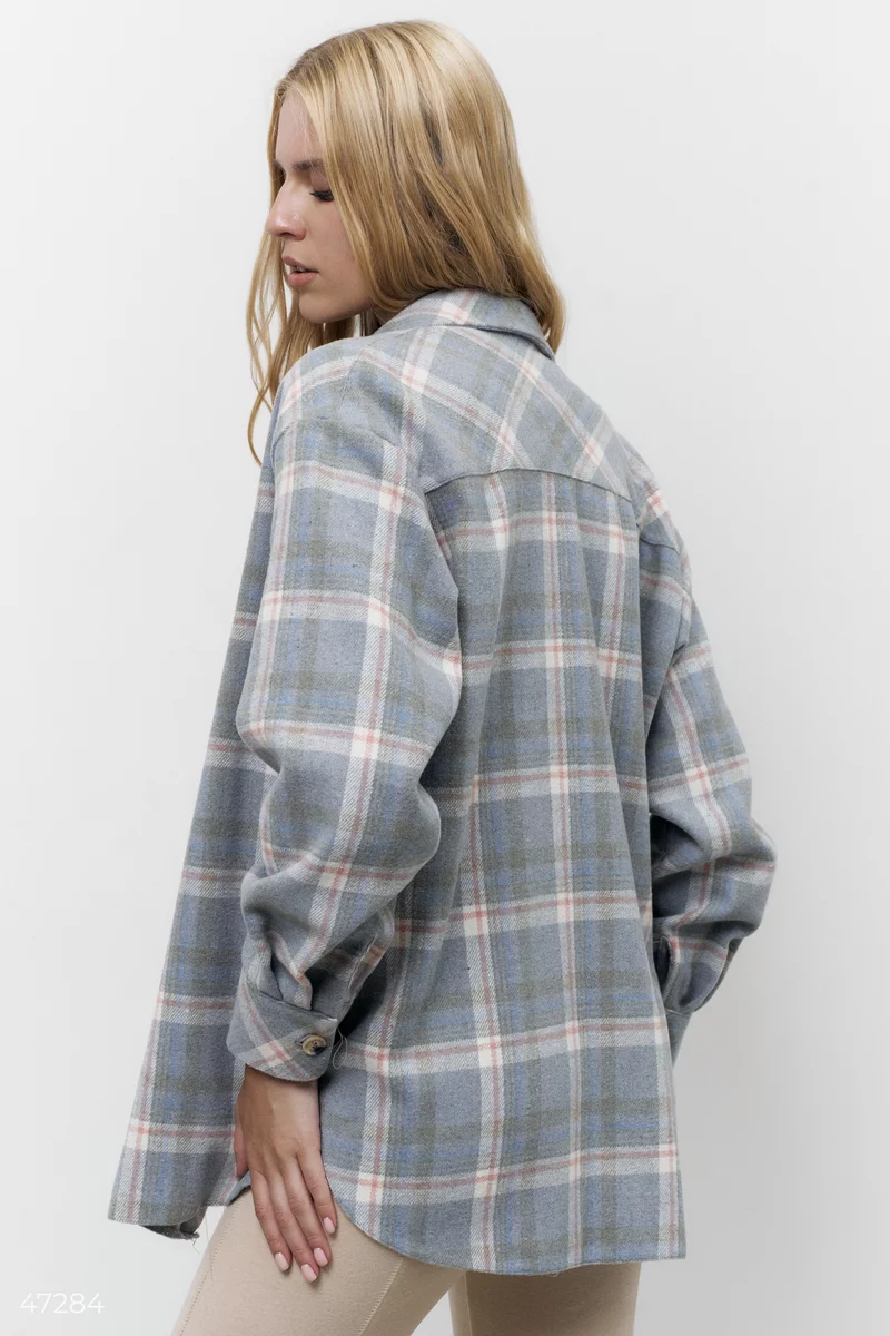 Oversized blue plaid shirt with slits photo 2