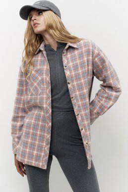 Beige plaid shirt oversize with slits photo 3