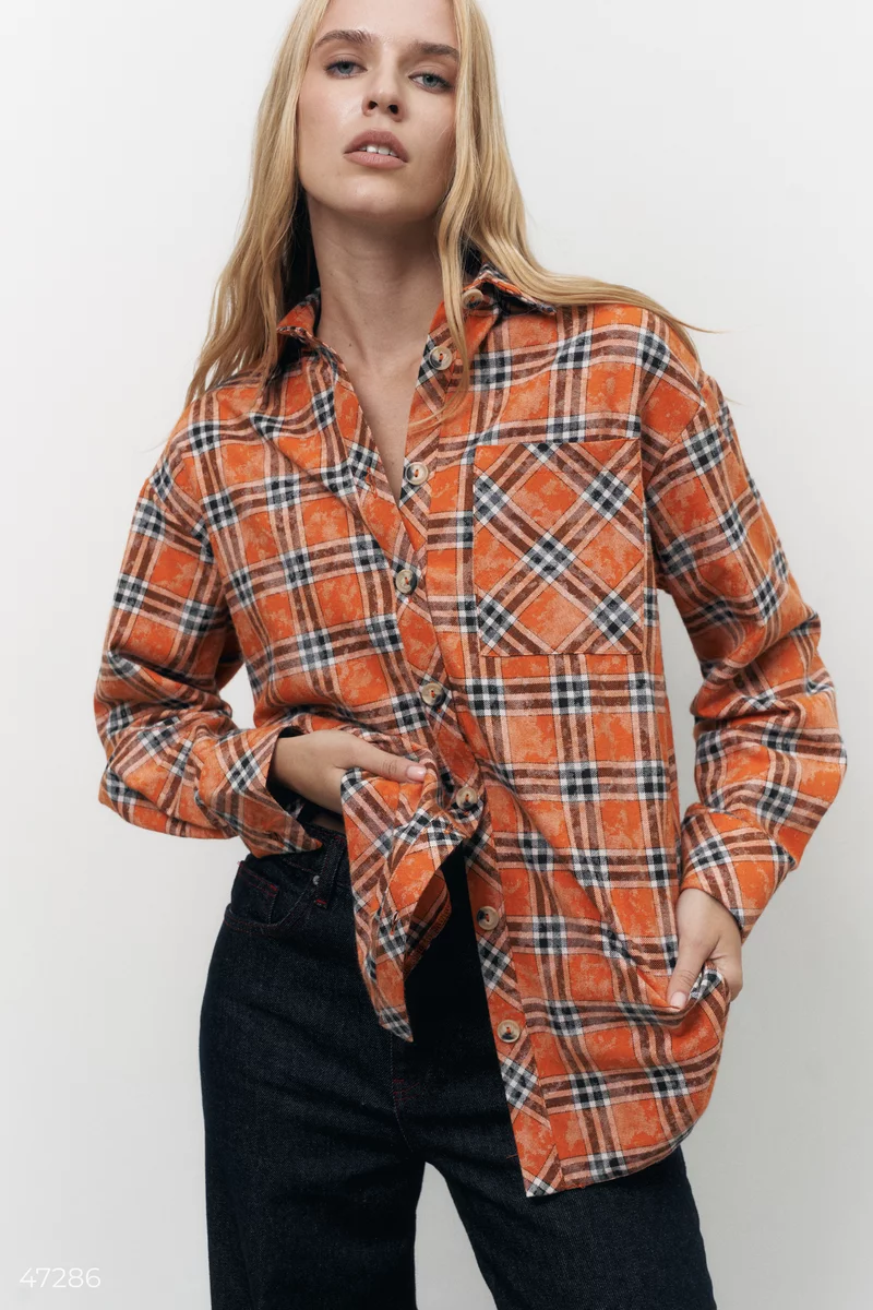 Orange plaid shirt oversize photo 1