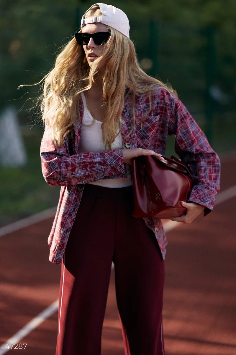 Maroon checkered shirt oversize photo 1