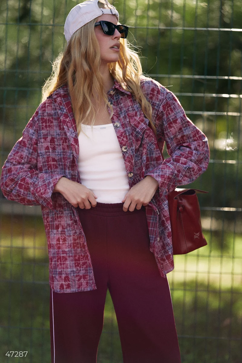 Maroon checkered shirt oversize photo 2