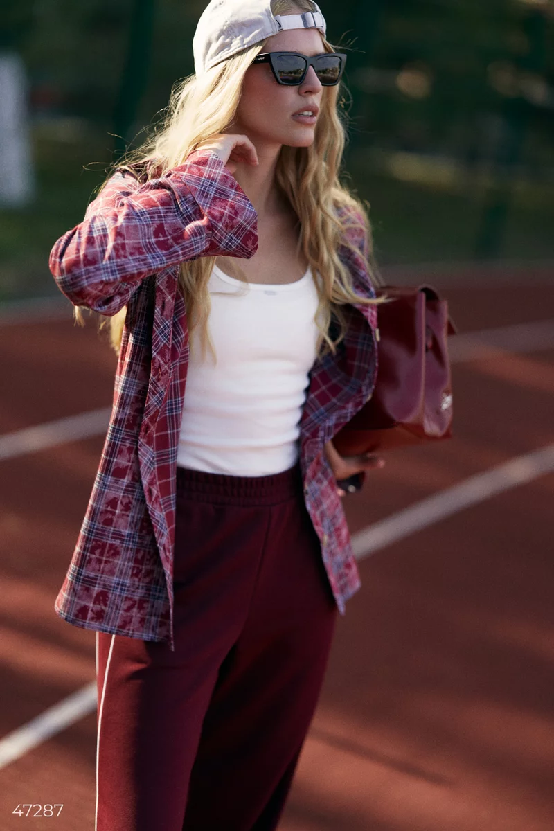 Maroon checkered shirt oversize photo 3