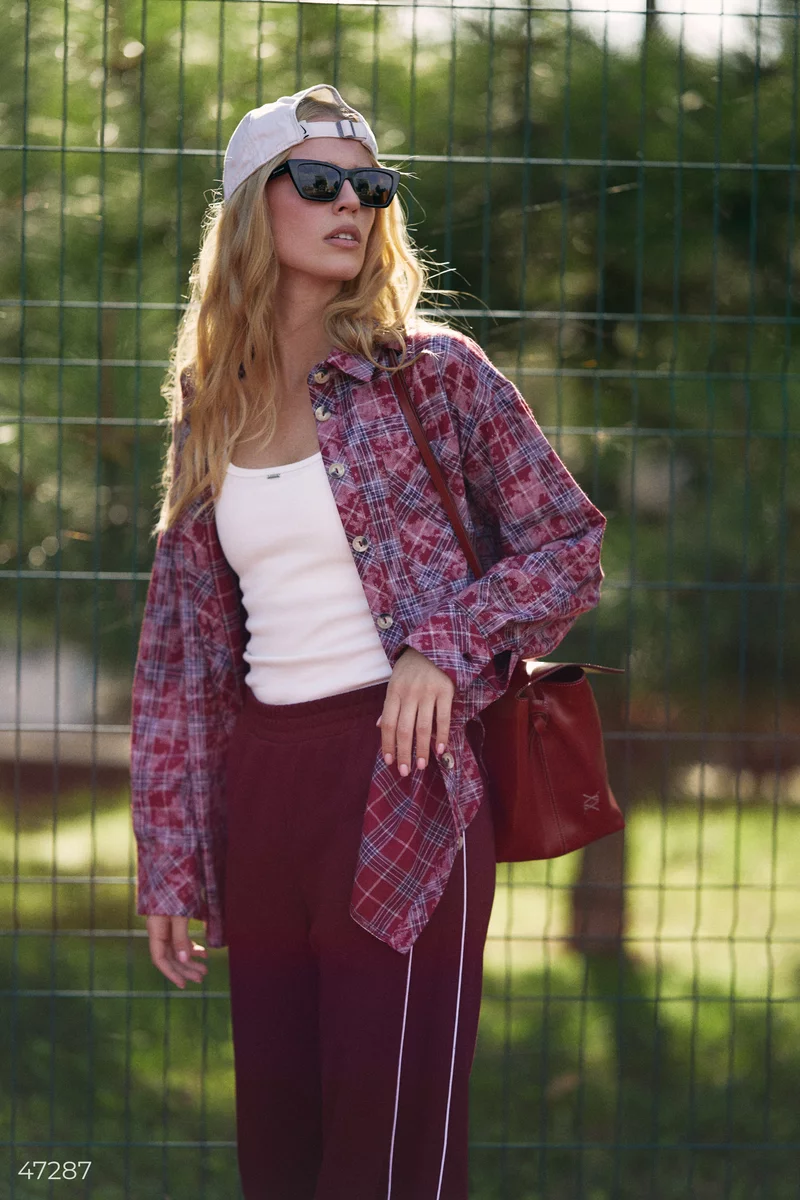 Maroon checkered shirt oversize photo 5