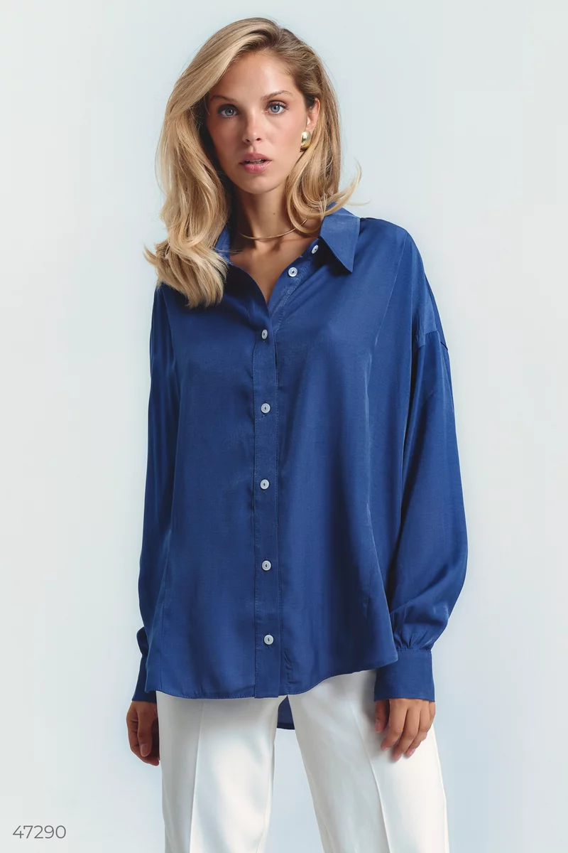 Blue chiffon shirt with a free cut photo 2