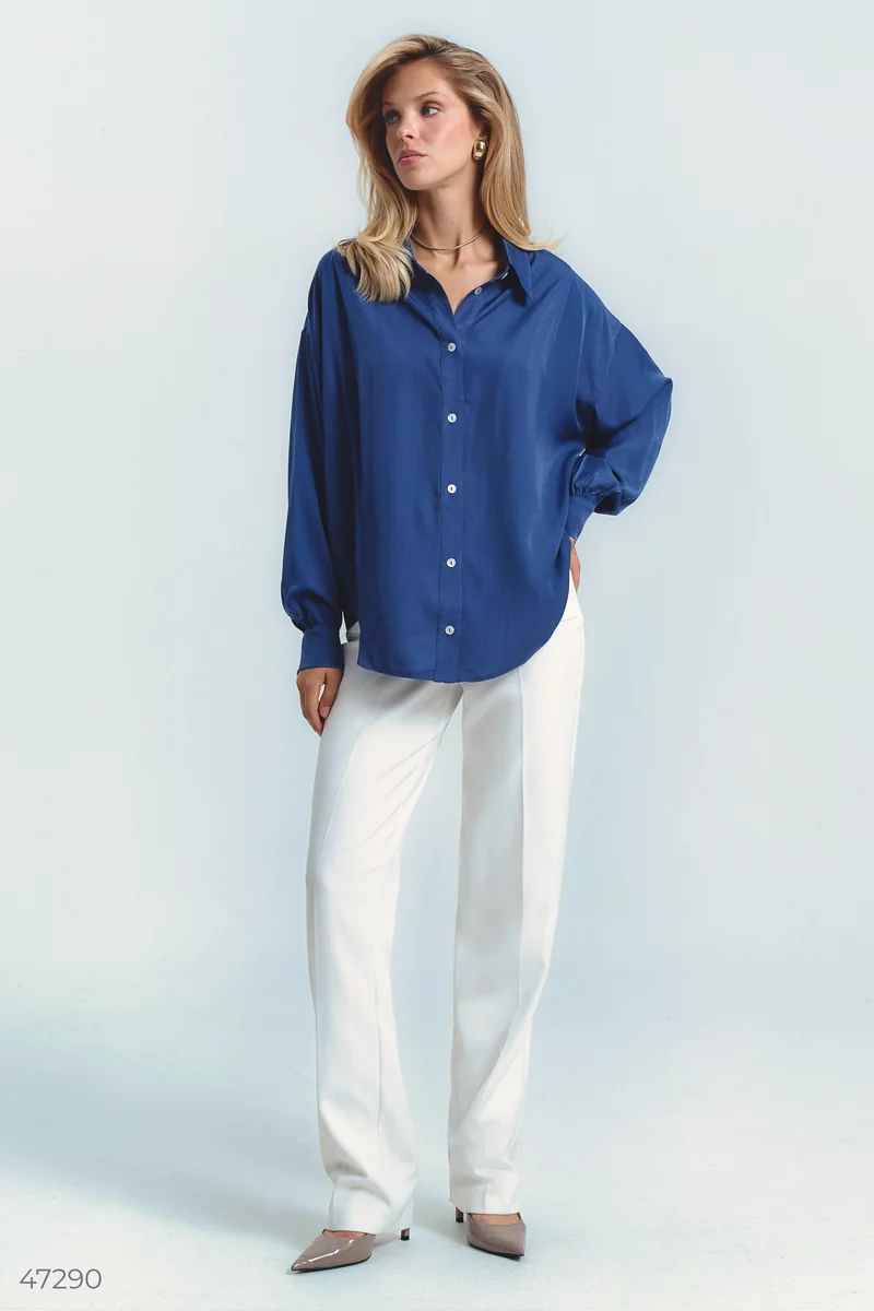 Blue chiffon shirt with a free cut photo 3