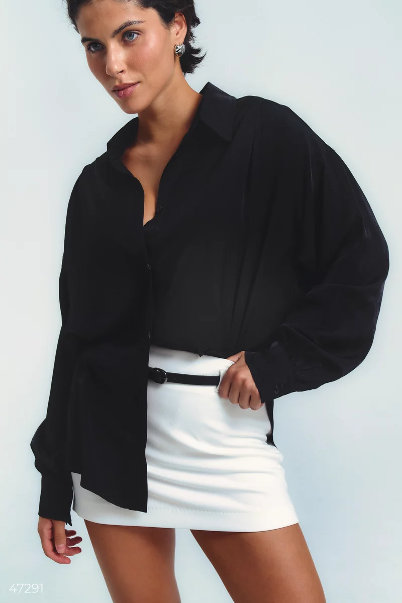 Black chiffon shirt with a free cut photo 5