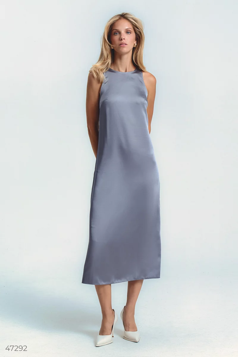 Gray satin midi dress photo 1