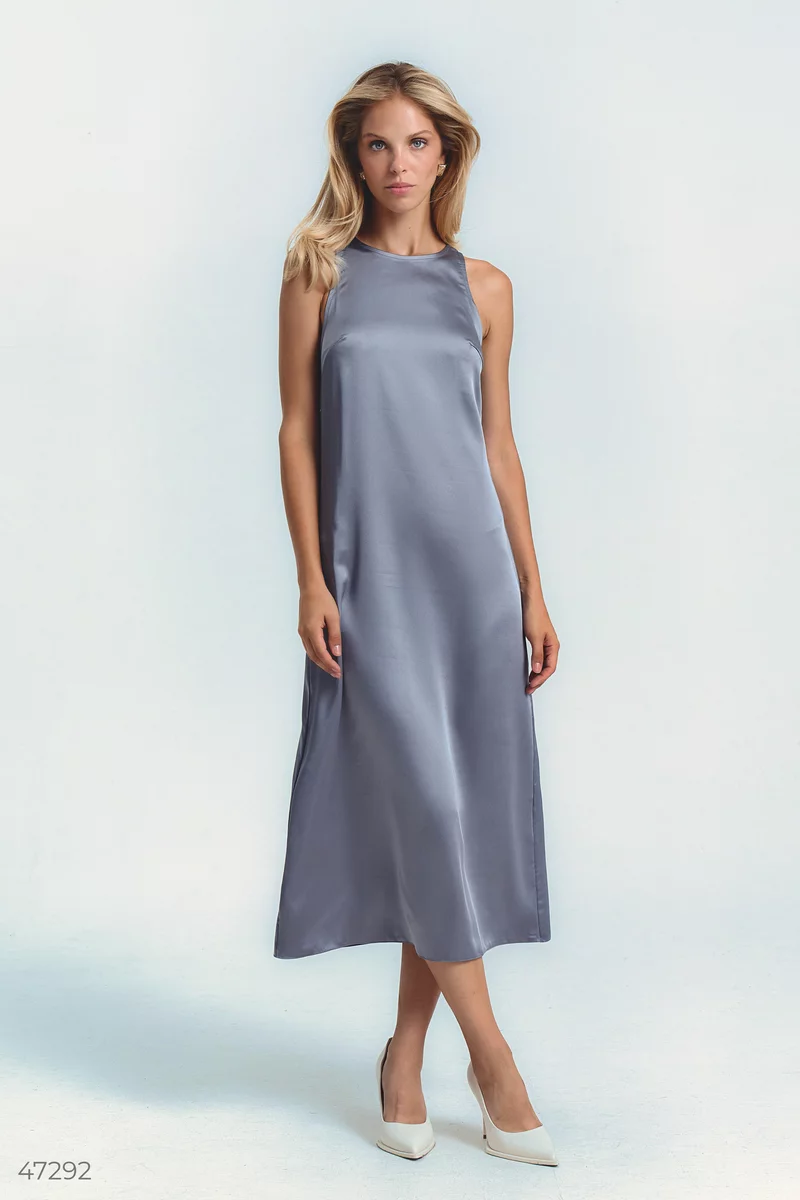 Gray satin midi dress photo 3