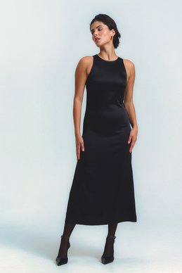 Black satin midi dress photo 2