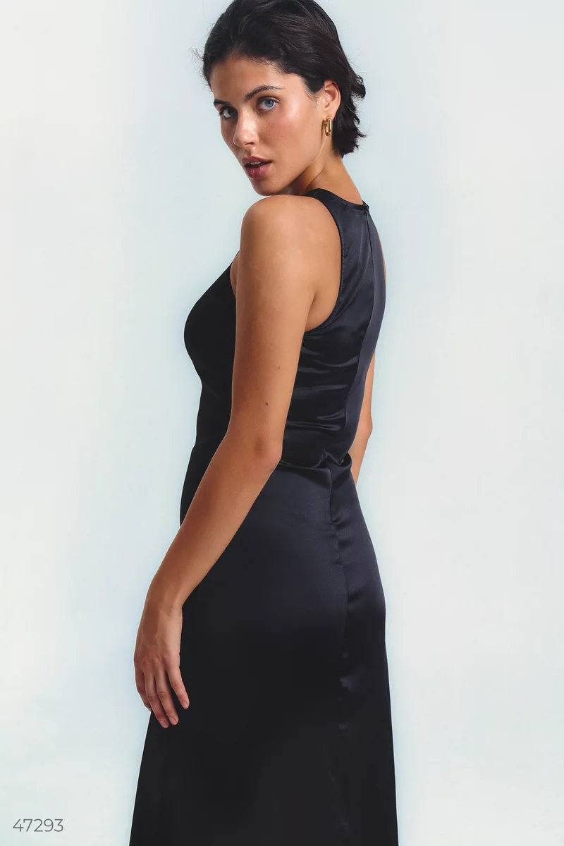 Black satin midi dress photo 4