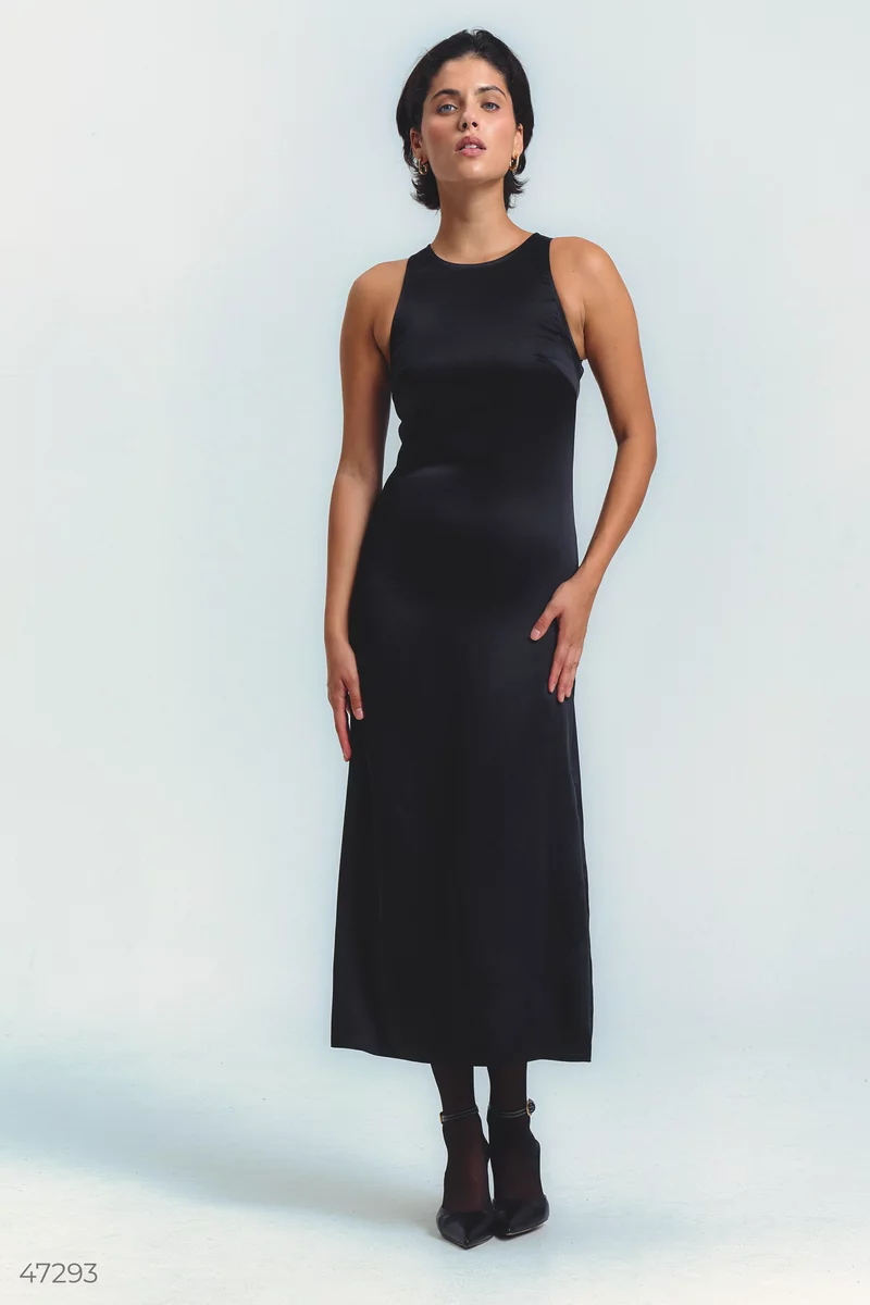 Black satin midi dress photo 5