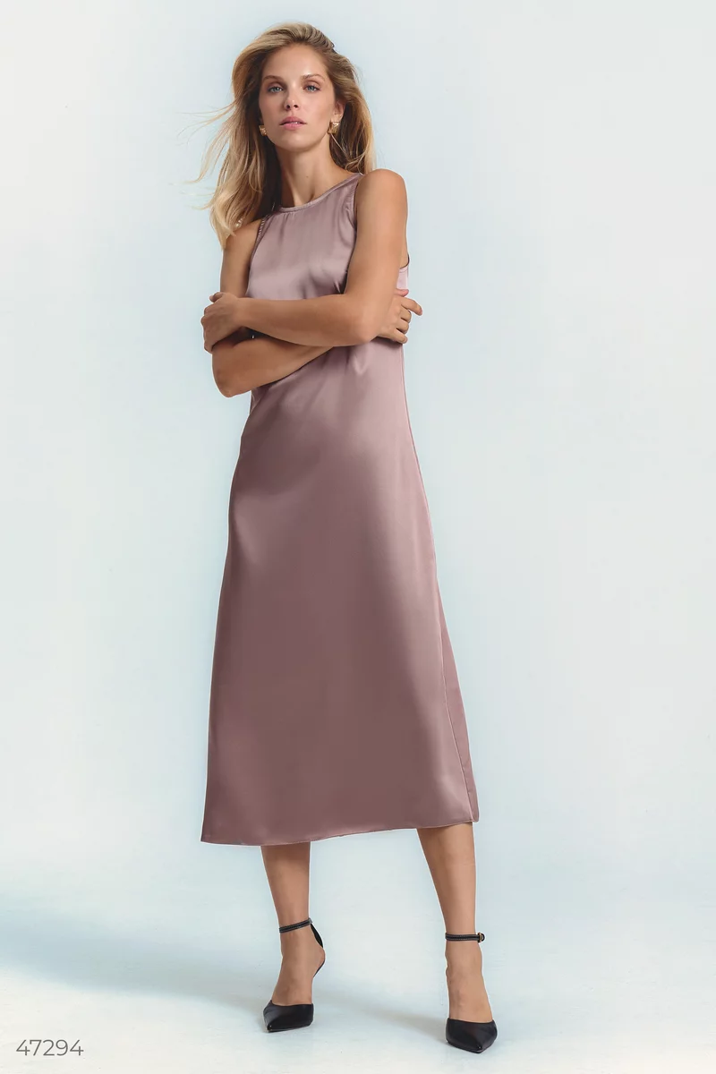 Satin midi dress in the shade of cappuccino photo 1