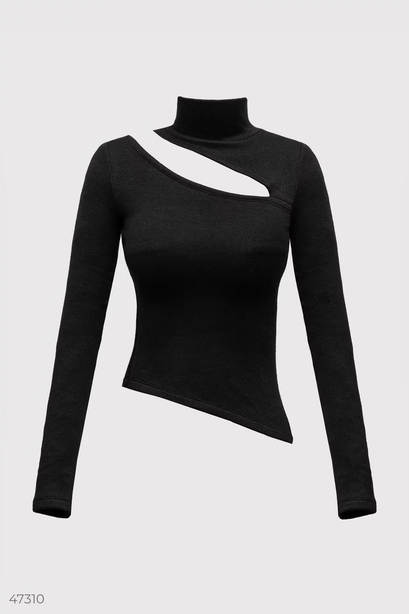 Black angora longsleeve with an asymmetric cut photo 5