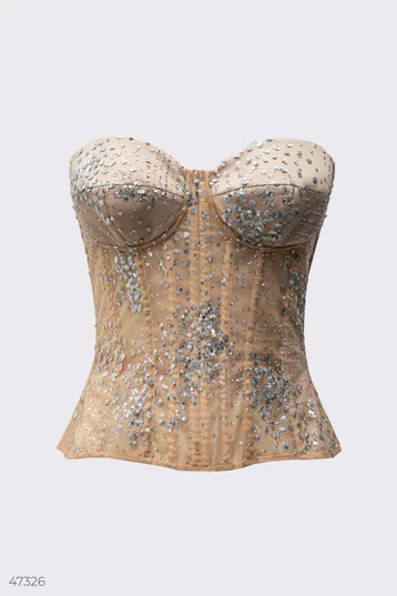Бежевый корсет-бюстье с пайетками фотография 1