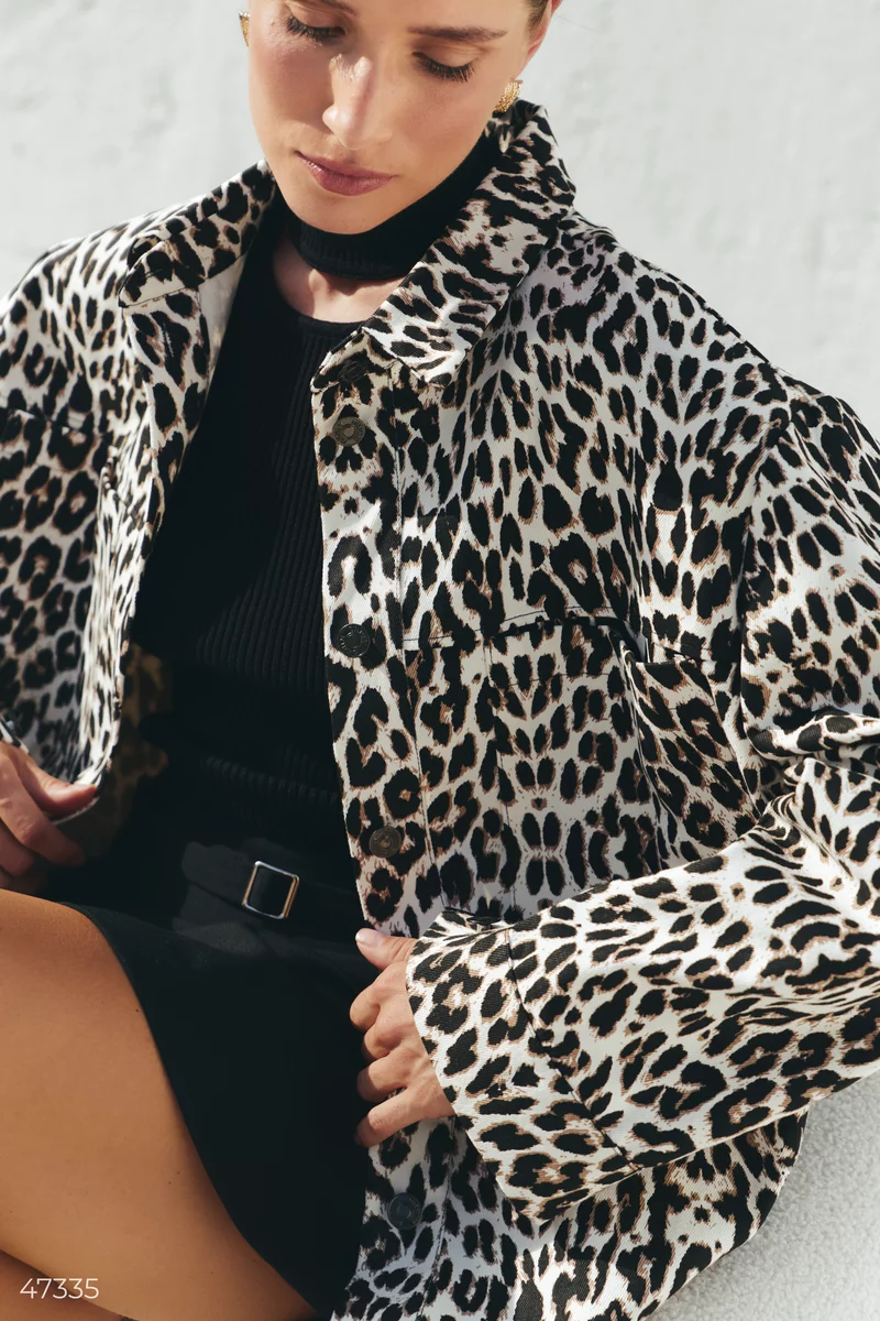 Leopard print denim shirt jacket