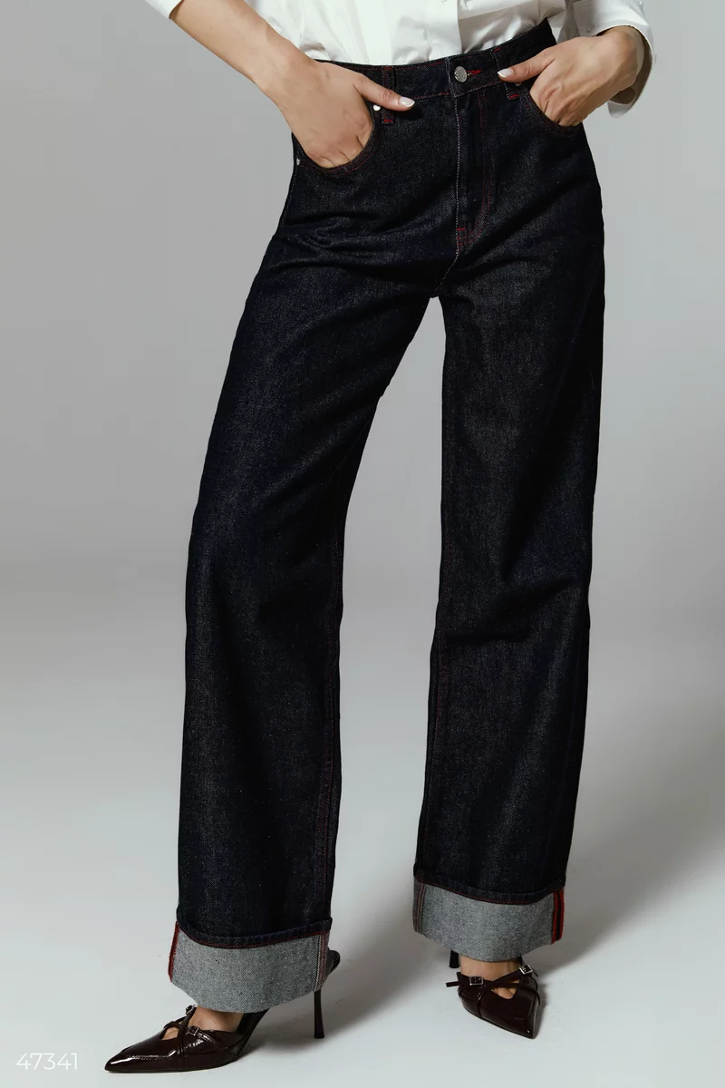 Dark blue straight jeans with lapels photo 2