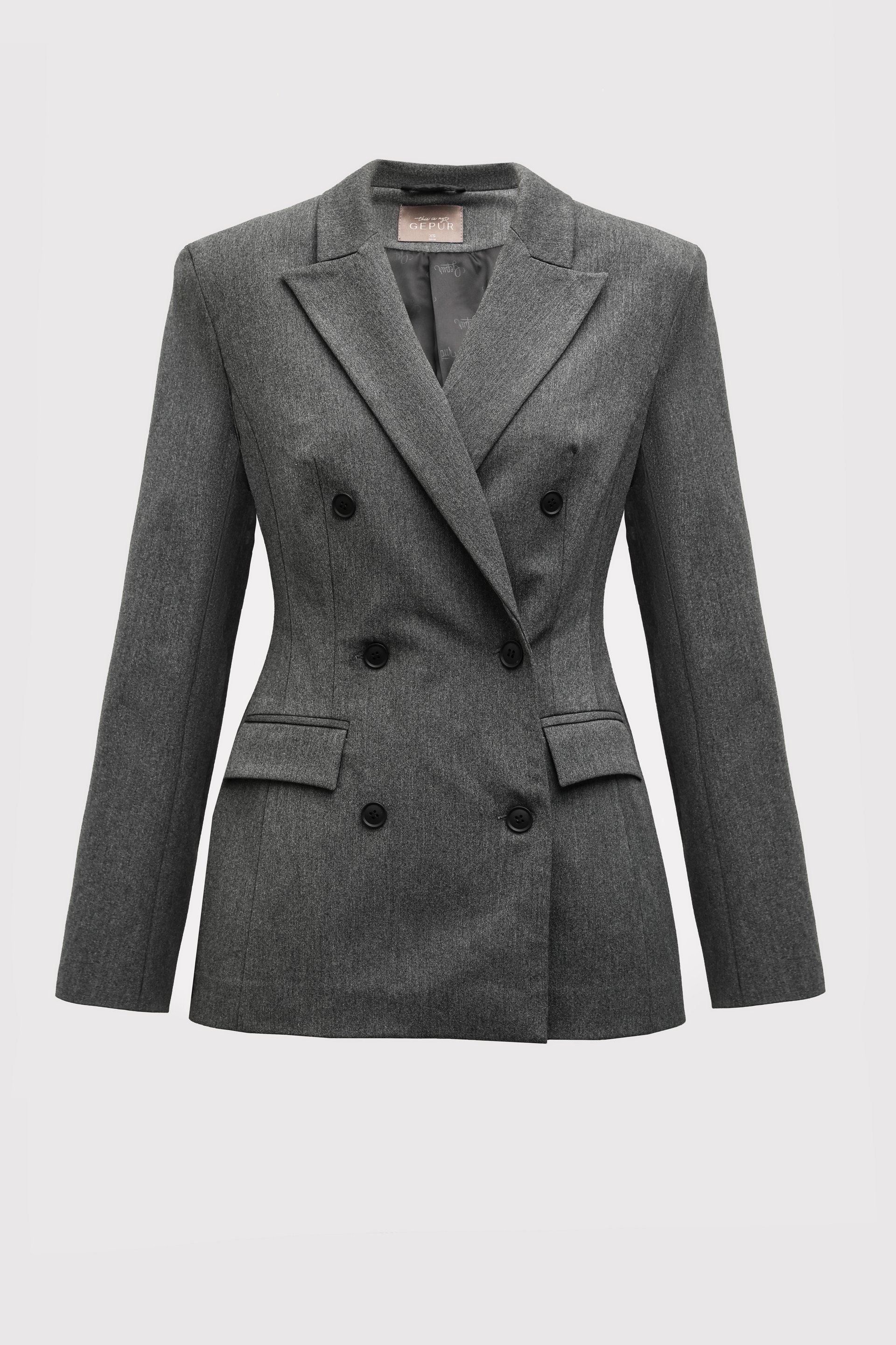 Gray double-breasted jacket with lining (№ 47387) ♡ Gepur