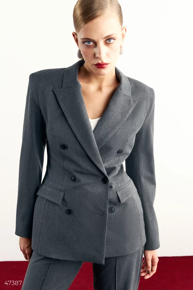 Gray double-breasted jacket with lining photo 2