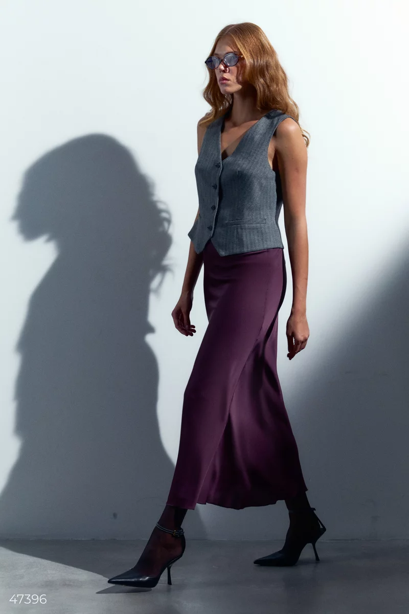 Plum maxi skirt made of artificial silk photo 2