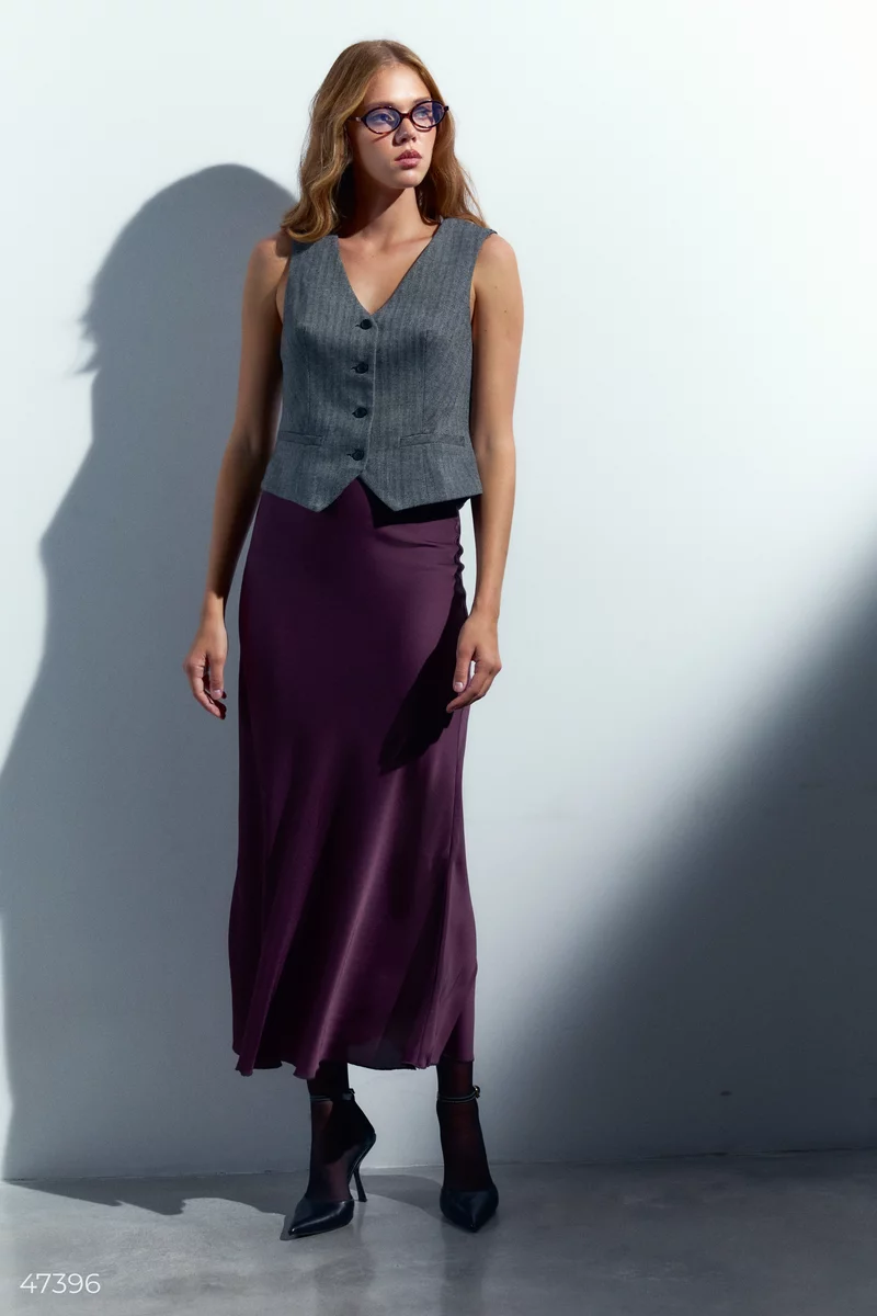 Plum maxi skirt made of artificial silk photo 3