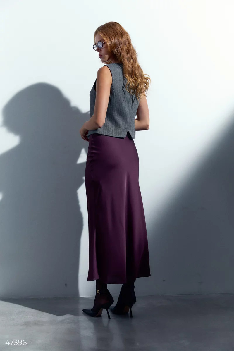 Plum maxi skirt made of artificial silk photo 4