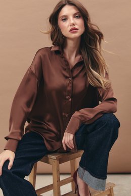 Gray silk blouse with turn-down collar photo 2