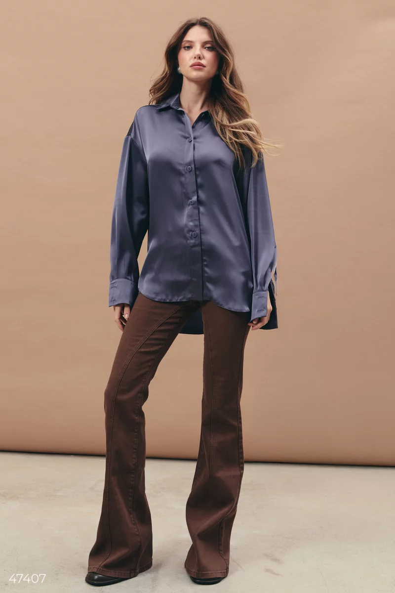 Gray silk blouse with turn-down collar photo 3