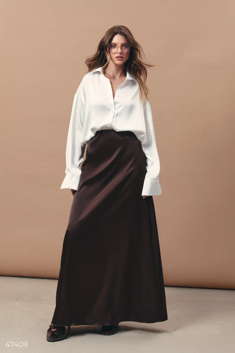 Brown satin maxi skirt photo 2