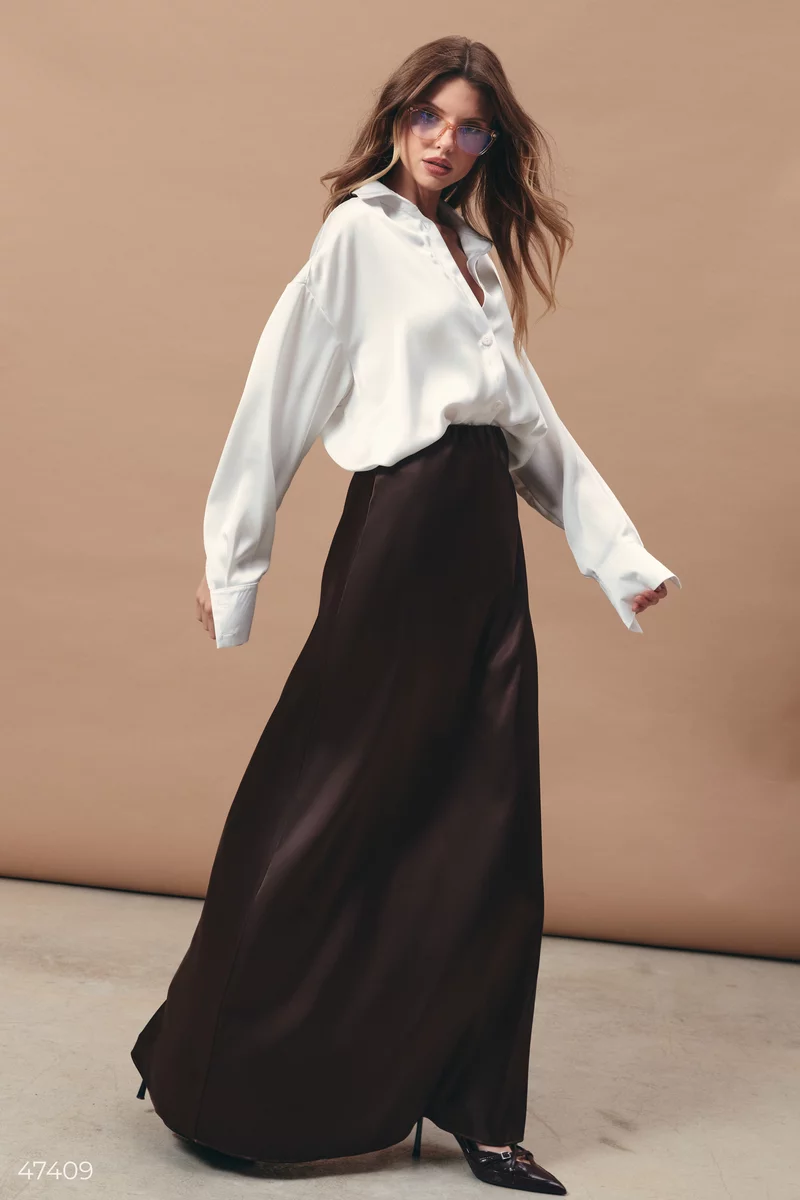 Brown satin maxi skirt photo 1