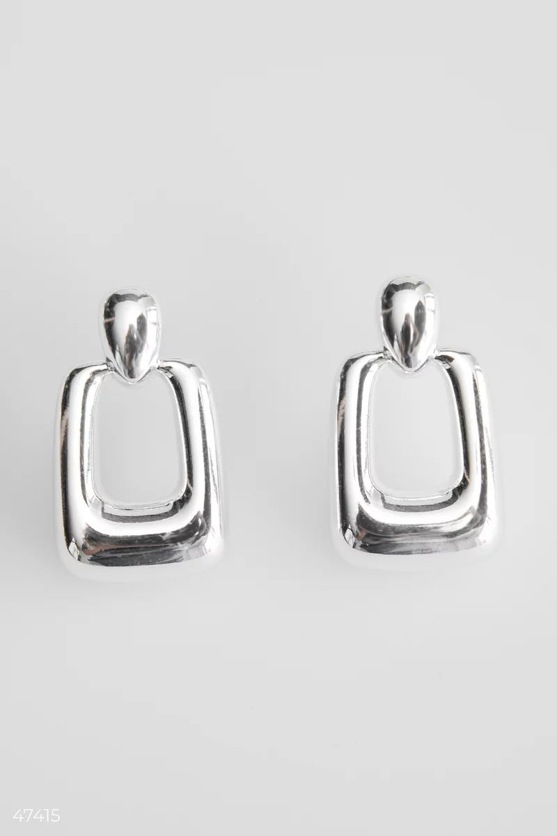 Silver earrings with a geometric shape photo 1