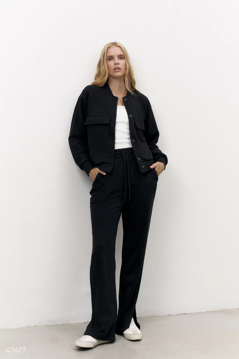 A black bomber jacket and pants suit photo 2