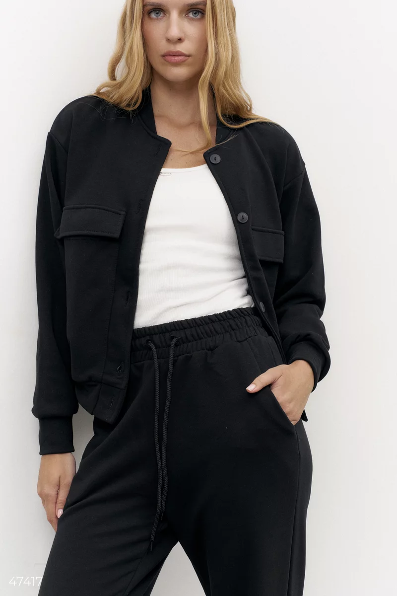 A black bomber jacket and pants suit photo 1