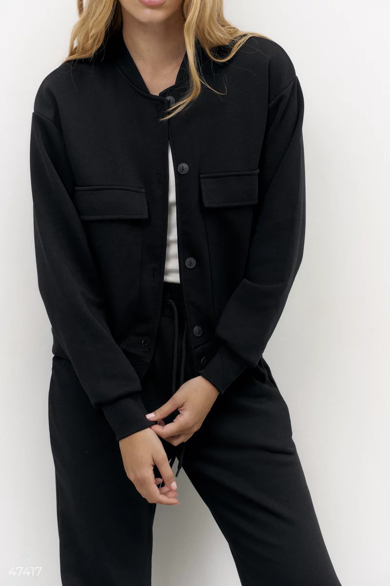 A black bomber jacket and pants suit photo 3